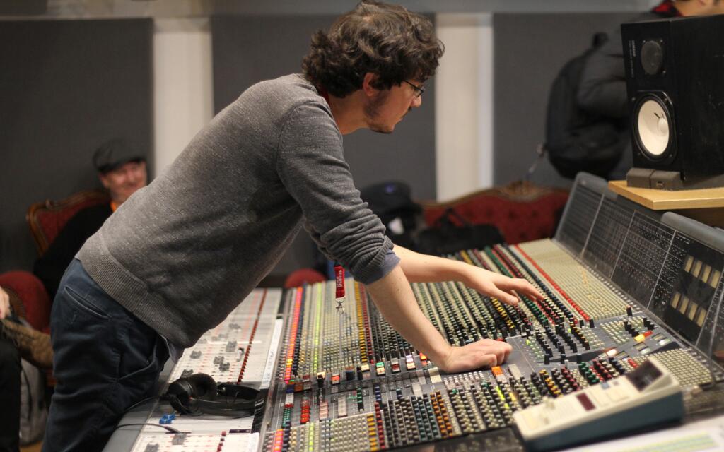 Greg at Spirit Studios in Manchester, practicing with a mixing console