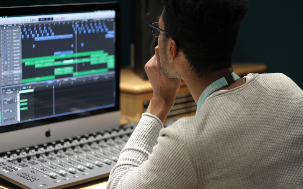 a student from one of our music production courses using Logic Pro in our S3 Suite