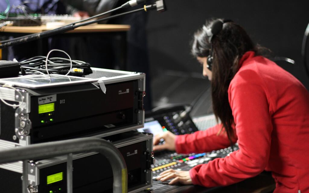 Sound engineering student doing a sound test