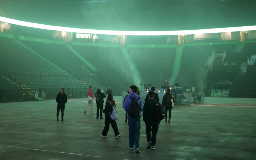 Students on a tour of the AO arena.